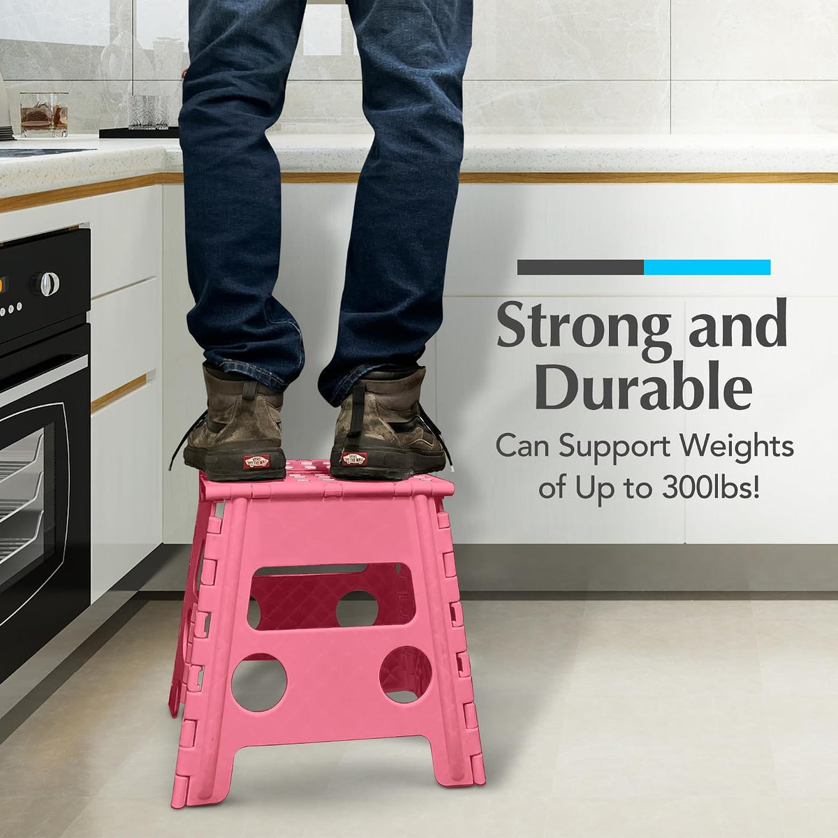 Folding Step Stool 9 Inch, Pink, Non-Slip Holds 300 lbs