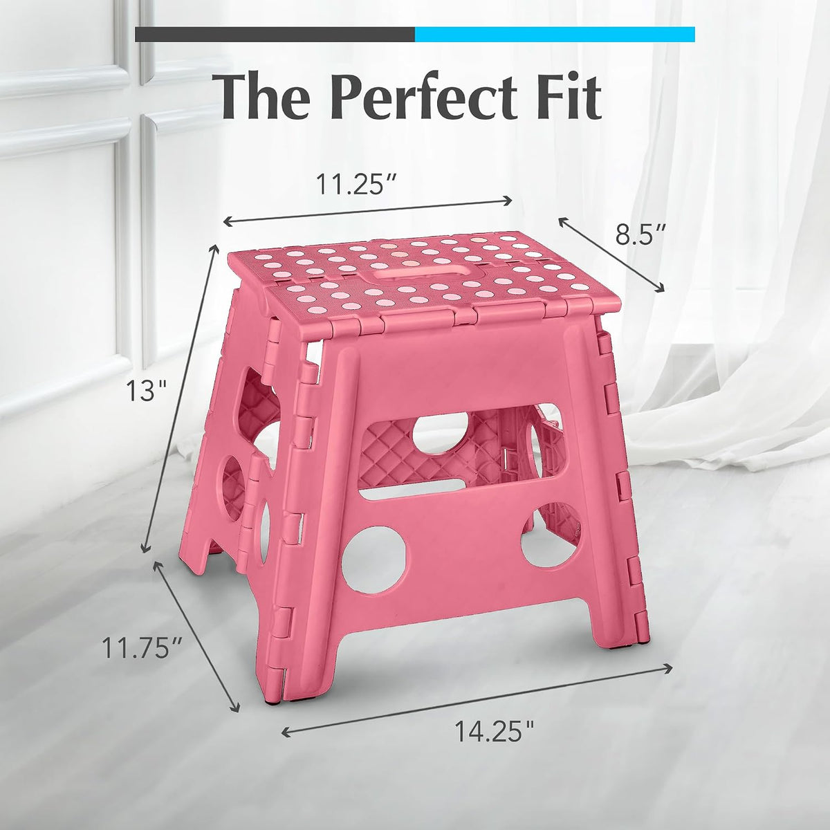 Folding Step Stool 9 Inch, Pink, Non-Slip Holds 300 lbs