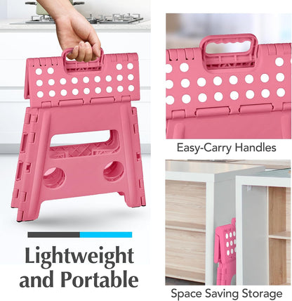 Folding Step Stool 9 Inch, Pink, Non-Slip Holds 300 lbs