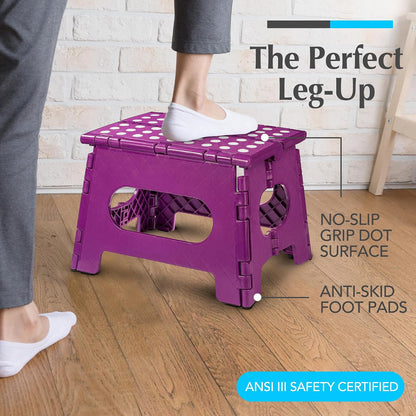 Folding Step Stool 9 Inch, Pink, Non-Slip Holds 300 lbs
