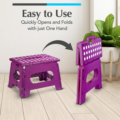 Folding Step Stool 9 Inch, Pink, Non-Slip Holds 300 lbs