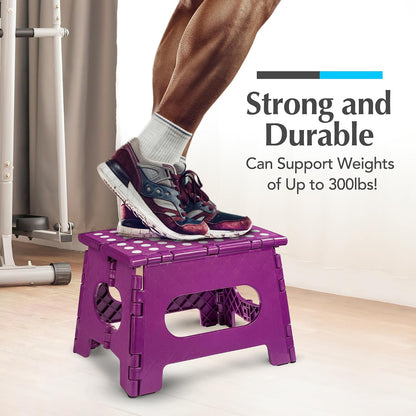 Folding Step Stool 9 Inch, Pink, Non-Slip Holds 300 lbs