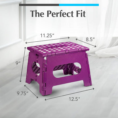 Folding Step Stool 9 Inch, Pink, Non-Slip Holds 300 lbs