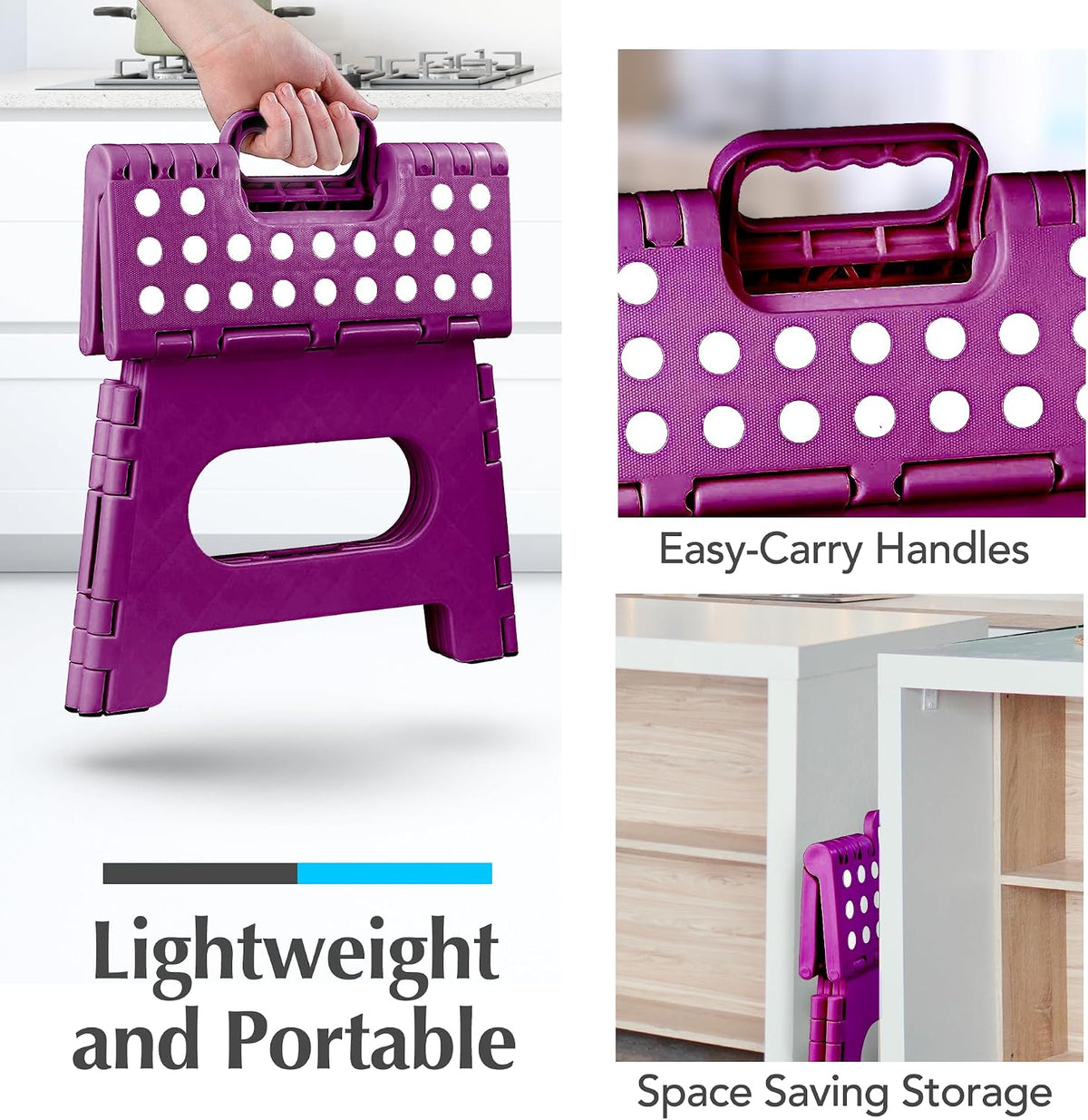 Folding Step Stool 9 Inch, Pink, Non-Slip Holds 300 lbs