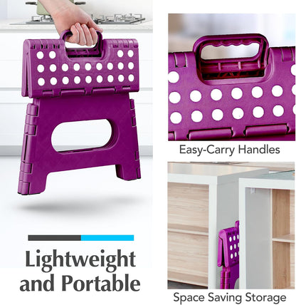 Folding Step Stool 9 Inch, Pink, Non-Slip Holds 300 lbs