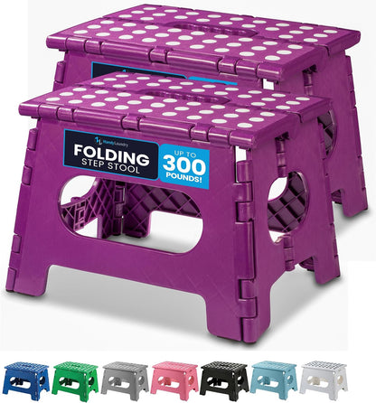 Folding Step Stool 9 Inch, Pink, Non-Slip Holds 300 lbs