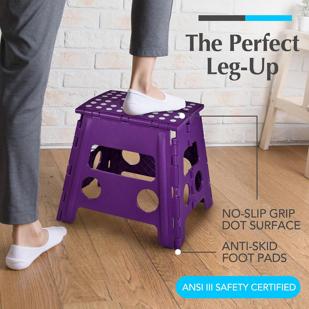 Folding Step Stool 9 Inch, Pink, Non-Slip Holds 300 lbs