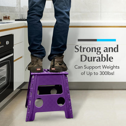 Folding Step Stool 9 Inch, Pink, Non-Slip Holds 300 lbs