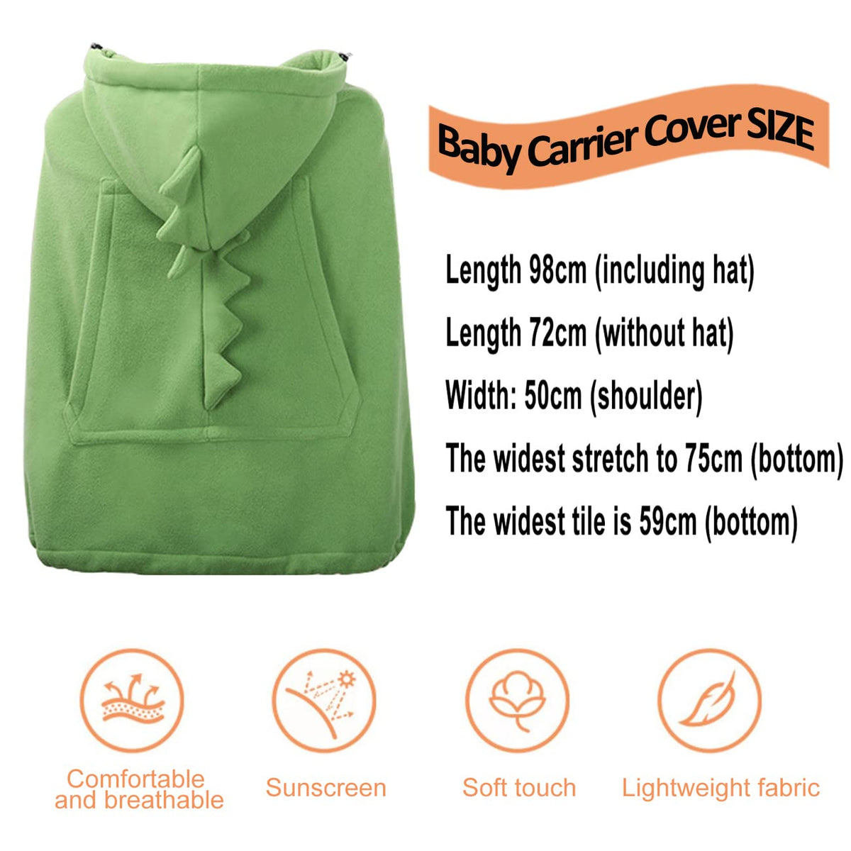 Baby Carrier Cover Stroller Cover,Newborn Hooded Stretchy Cloak,Soft Kangaroo Hoodie for Mom Baby,Suit for All Seasons (Green)