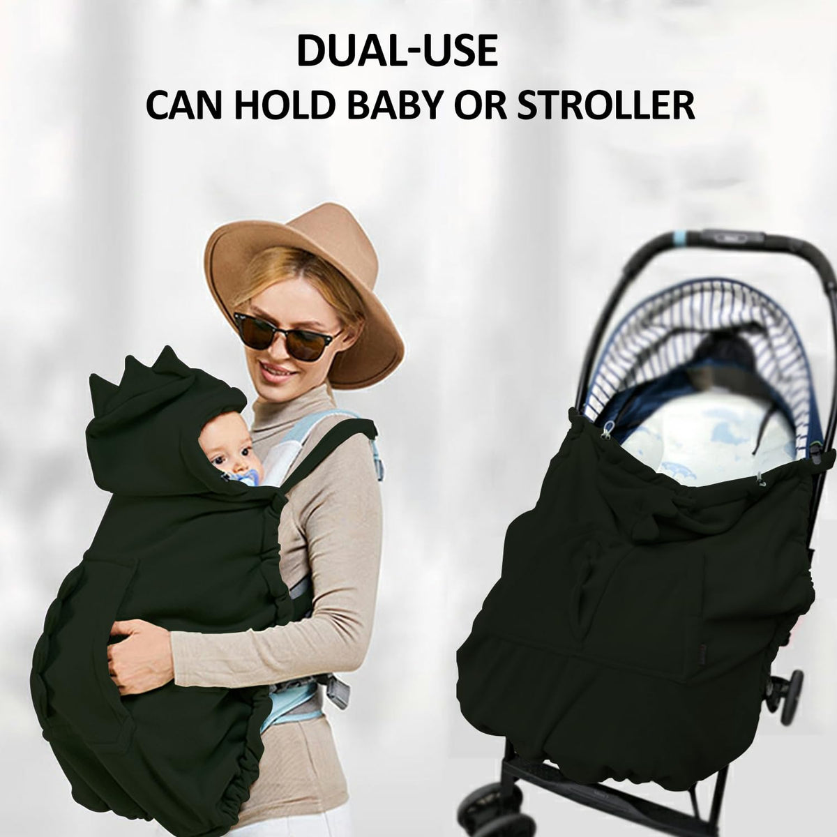 Baby Carrier Cover Stroller Cover,Newborn Hooded Stretchy Cloak,Soft Kangaroo Hoodie for Mom Baby,Suit for All Seasons (Green)