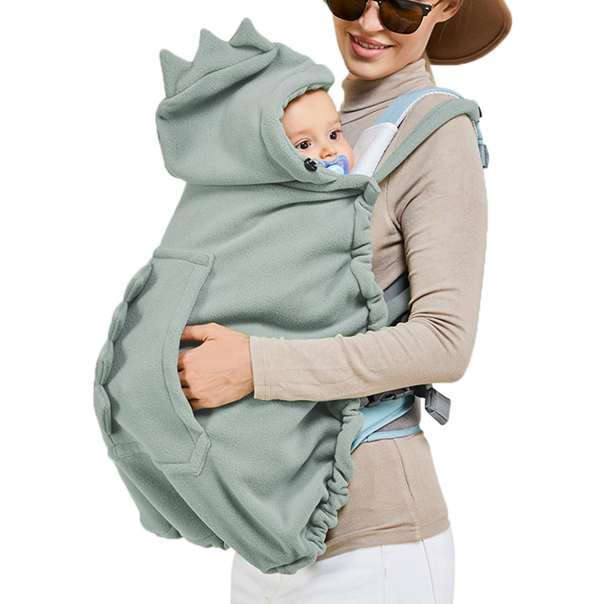 Baby Carrier Cover Stroller Cover,Newborn Hooded Stretchy Cloak,Soft Kangaroo Hoodie for Mom Baby,Suit for All Seasons (Green)