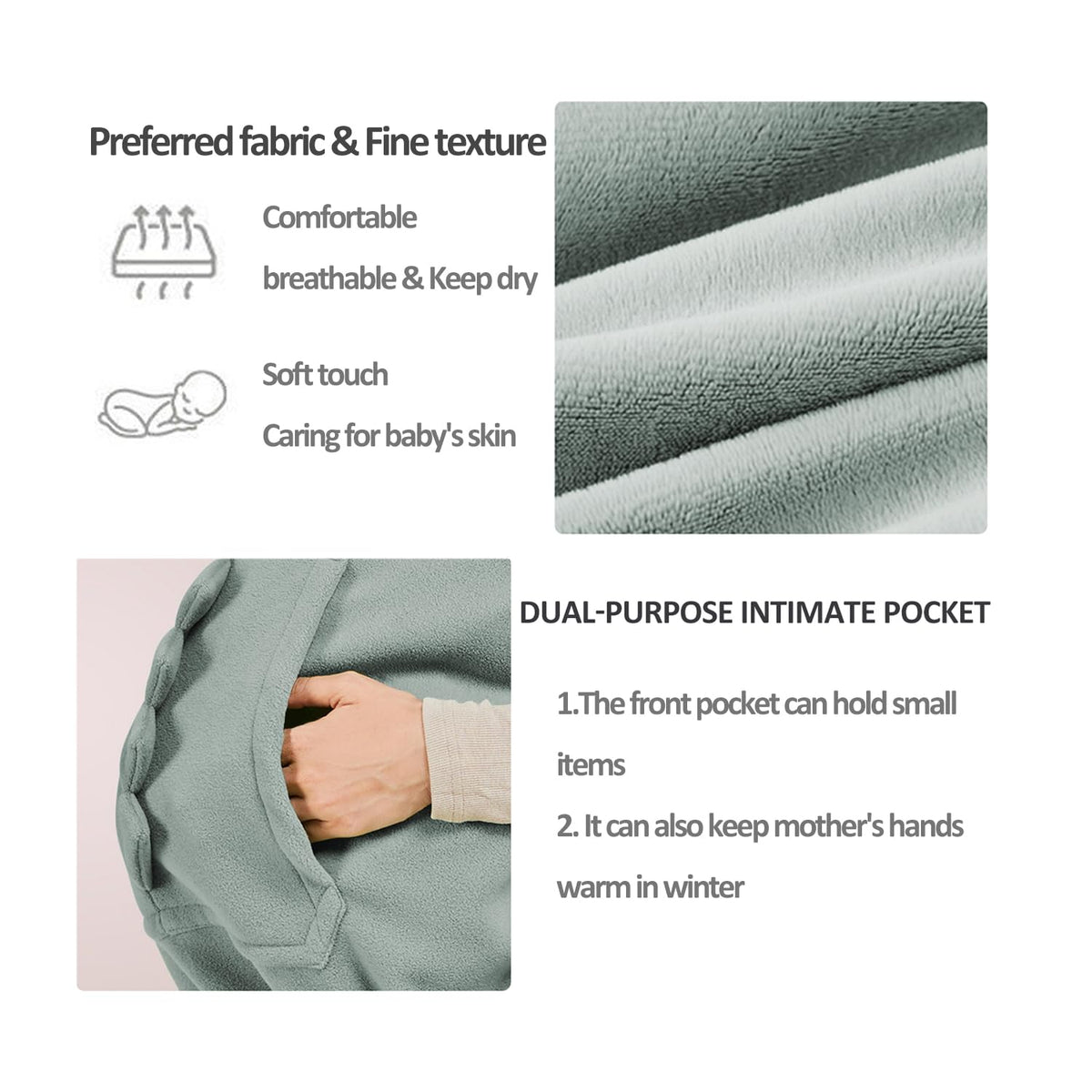 Baby Carrier Cover Stroller Cover,Newborn Hooded Stretchy Cloak,Soft Kangaroo Hoodie for Mom Baby,Suit for All Seasons (Green)