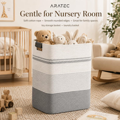 Laundry Hamper, Cotton Rope Laundry Basket with Leather Handles, 21.1-Gallon/80 L Large Clothes Hampers for Laundry, Woven Laundry Baskets for Blankets, Clothing, Bedroom, Living Room, Nursery