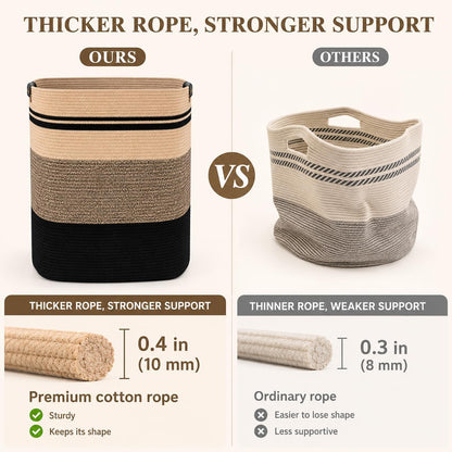 Laundry Hamper, Cotton Rope Laundry Basket with Leather Handles, 21.1-Gallon/80 L Large Clothes Hampers for Laundry, Woven Laundry Baskets for Blankets, Clothing, Bedroom, Living Room, Nursery