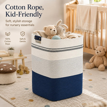 Laundry Hamper, Cotton Rope Laundry Basket with Leather Handles, 21.1-Gallon/80 L Large Clothes Hampers for Laundry, Woven Laundry Baskets for Blankets, Clothing, Bedroom, Living Room, Nursery