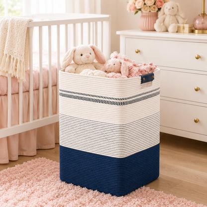 Laundry Hamper, Cotton Rope Laundry Basket with Leather Handles, 21.1-Gallon/80 L Large Clothes Hampers for Laundry, Woven Laundry Baskets for Blankets, Clothing, Bedroom, Living Room, Nursery