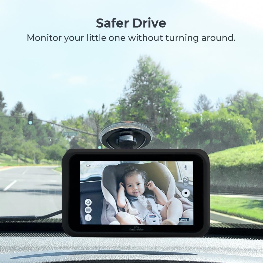 5” HD Touch Screen Baby Car Monitor – Hackproof, No WiFi Baby Camera for Travel and Home, Night Vision, Headrest or Clamp Mount, Baby Reminder Alert - Black