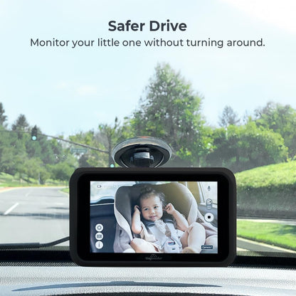 5” HD Touch Screen Baby Car Monitor – Hackproof, No WiFi Baby Camera for Travel and Home, Night Vision, Headrest or Clamp Mount, Baby Reminder Alert - Black