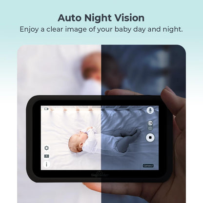 5” HD Touch Screen Baby Car Monitor – Hackproof, No WiFi Baby Camera for Travel and Home, Night Vision, Headrest or Clamp Mount, Baby Reminder Alert - Black
