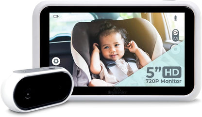 5” HD Touch Screen Baby Car Monitor – Hackproof, No WiFi Baby Camera for Travel and Home, Night Vision, Headrest or Clamp Mount, Baby Reminder Alert - Black
