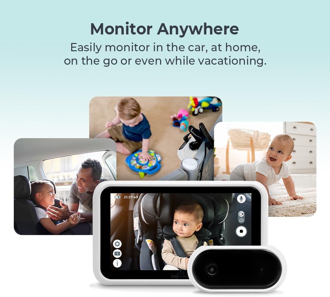 5” HD Touch Screen Baby Car Monitor – Hackproof, No WiFi Baby Camera for Travel and Home, Night Vision, Headrest or Clamp Mount, Baby Reminder Alert - Black