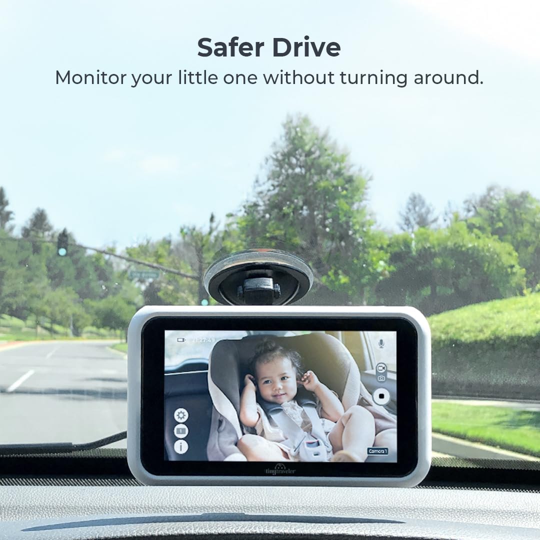 5” HD Touch Screen Baby Car Monitor – Hackproof, No WiFi Baby Camera for Travel and Home, Night Vision, Headrest or Clamp Mount, Baby Reminder Alert - Black