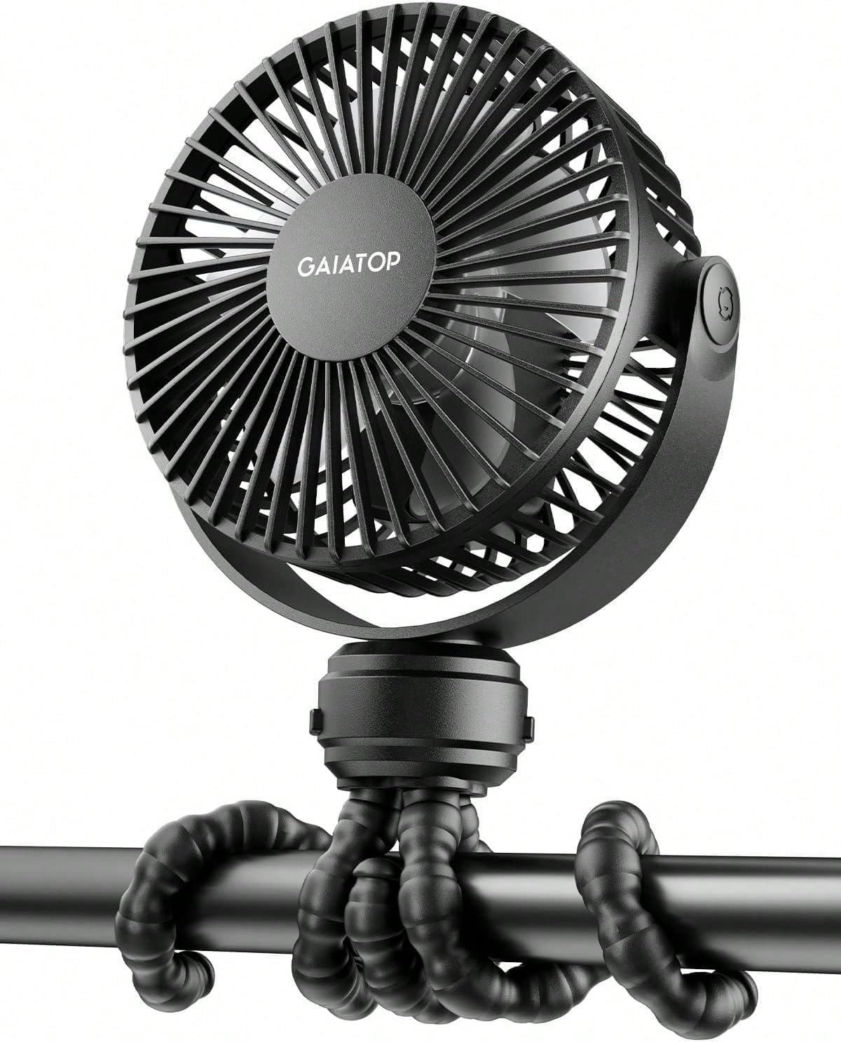 Mini Portable Stroller Fan Clip on Detachable 3 Speed Rechargeable (black)