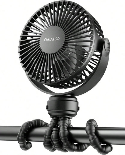 Mini Portable Stroller Fan Clip on Detachable 3 Speed Rechargeable (black)