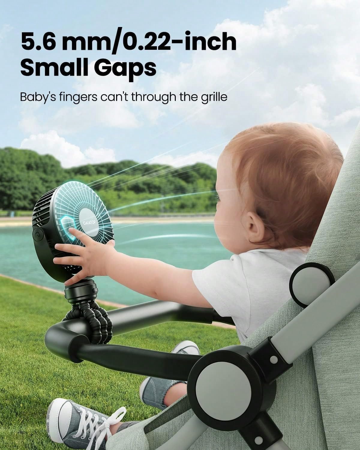 Mini Portable Stroller Fan Clip on Detachable 3 Speed Rechargeable (black)