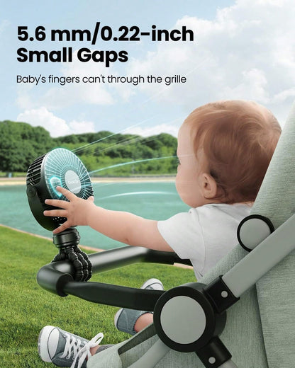 Mini Portable Stroller Fan Clip on Detachable 3 Speed Rechargeable (black)
