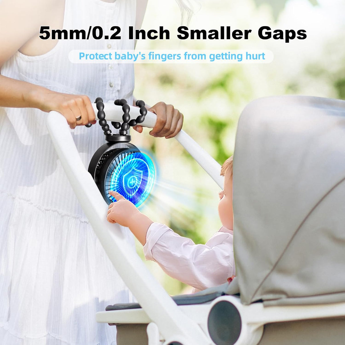 Mini Portable Pram Fan, Rechargeable Small Clip on Fan for Stroller, Detachable 3 Speed 360° Rotate Flexible Tripod Handheld Desk Cooling for Car Seat Crib Treadmill Travel Essentials