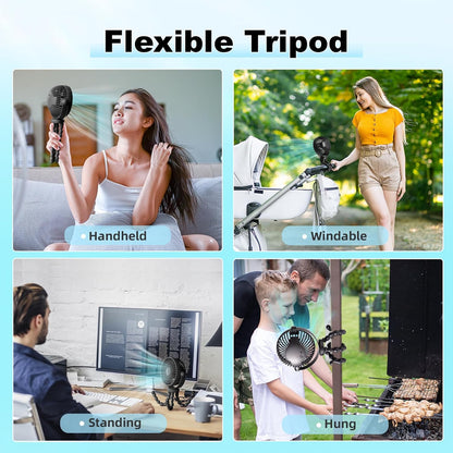 Mini Portable Pram Fan, Rechargeable Small Clip on Fan for Stroller, Detachable 3 Speed 360° Rotate Flexible Tripod Handheld Desk Cooling for Car Seat Crib Treadmill Travel Essentials