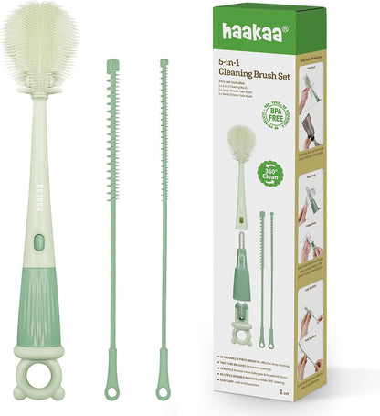 5-in-1 Cleaning Brush Set – Baby Bottle Brush & Bottle Brush Cleaner, Multi-Purpose 360° Comprehensive Cleaning for Breast Pumps, Breast Milk Collector, Baby Bottles, Nipples ,Straw – Portable