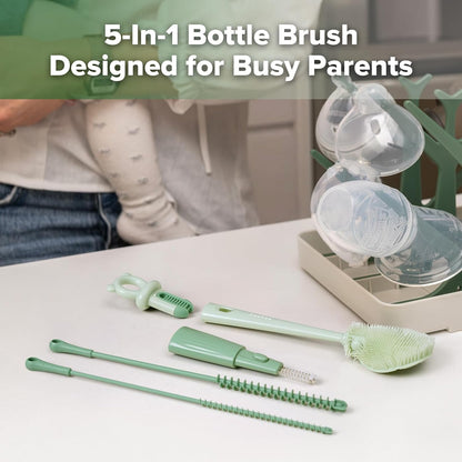 5-in-1 Cleaning Brush Set – Baby Bottle Brush & Bottle Brush Cleaner, Multi-Purpose 360° Comprehensive Cleaning for Breast Pumps, Breast Milk Collector, Baby Bottles, Nipples ,Straw – Portable