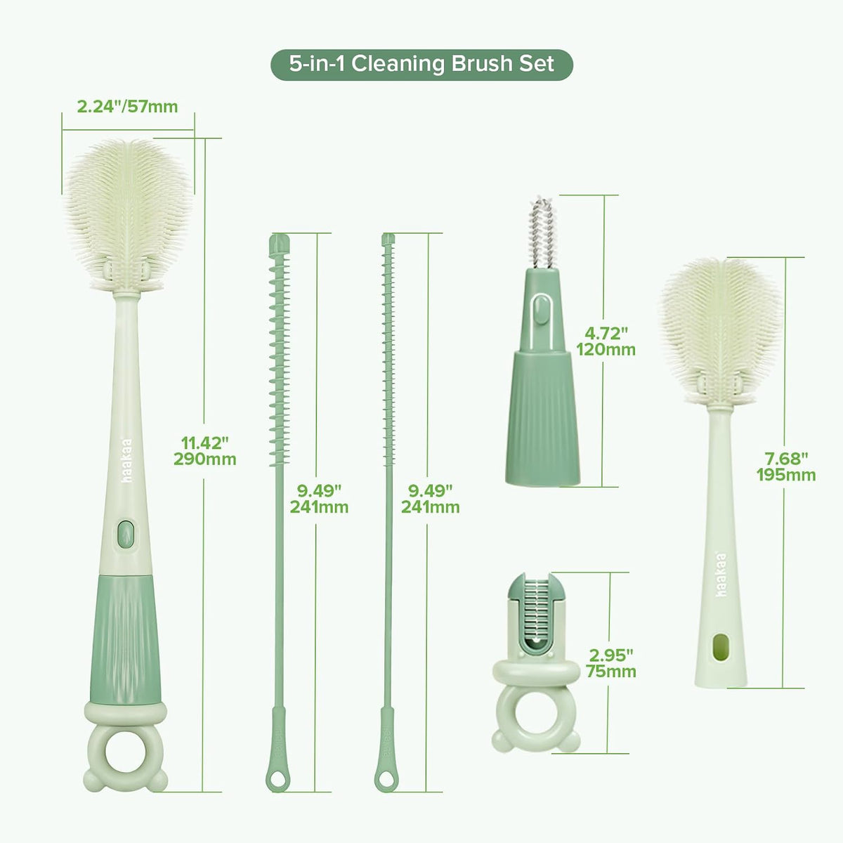 5-in-1 Cleaning Brush Set – Baby Bottle Brush & Bottle Brush Cleaner, Multi-Purpose 360° Comprehensive Cleaning for Breast Pumps, Breast Milk Collector, Baby Bottles, Nipples ,Straw – Portable