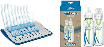 Folding Baby Bottle Drying Rack for Easy Storage, Dry Nipples, Pacifiers and Other Baby Essentials, BPA-free & Natural Flow Anti-Colic Options+ Narrow Glass Baby Bottle 8 oz/250 mL