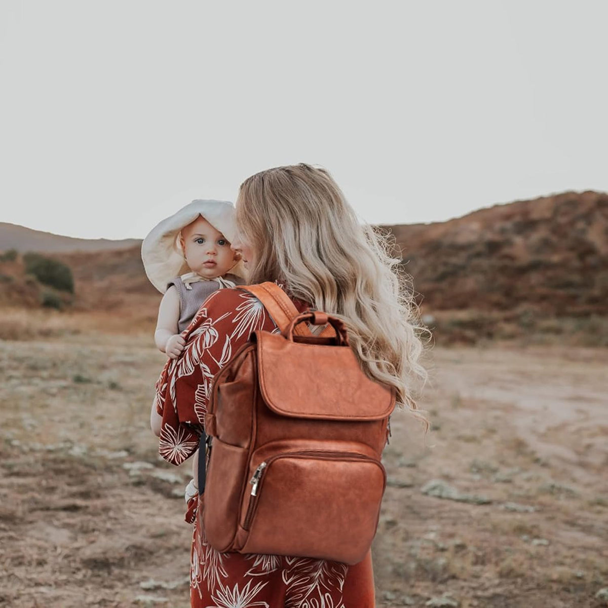 Leather Diaper Bag Backpack with Changing Mat