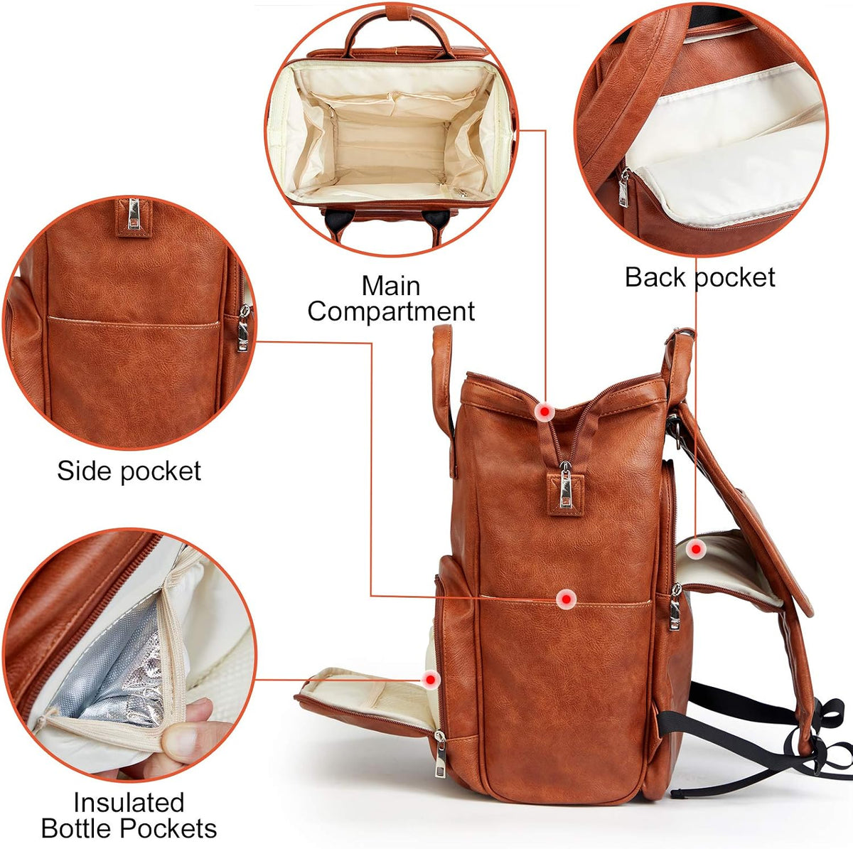 Leather Diaper Bag Backpack with Changing Mat