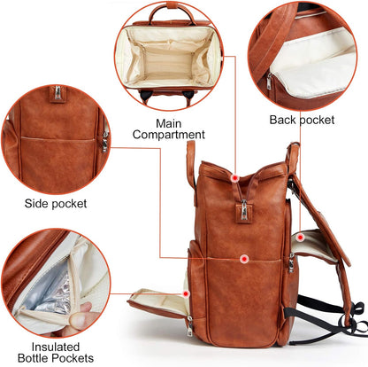 Leather Diaper Bag Backpack with Changing Mat