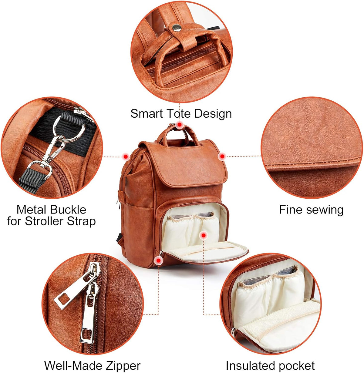 Leather Diaper Bag Backpack with Changing Mat