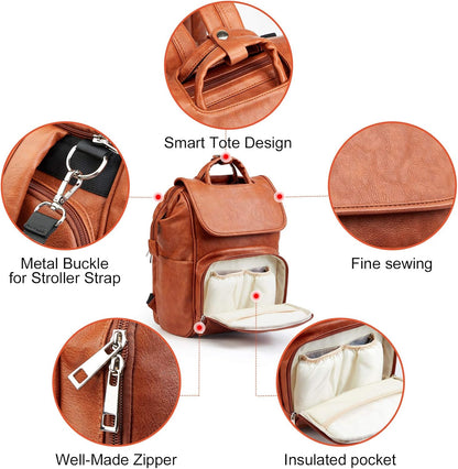 Leather Diaper Bag Backpack with Changing Mat
