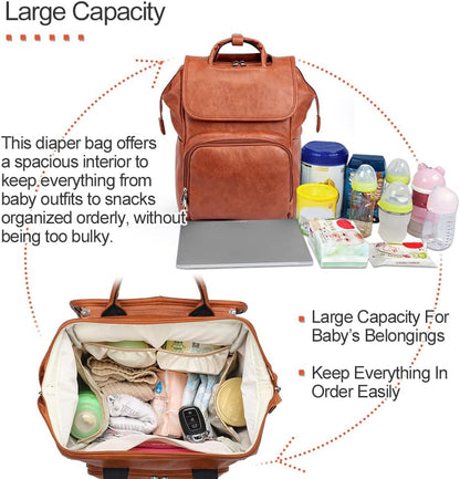 Leather Diaper Bag Backpack with Changing Mat