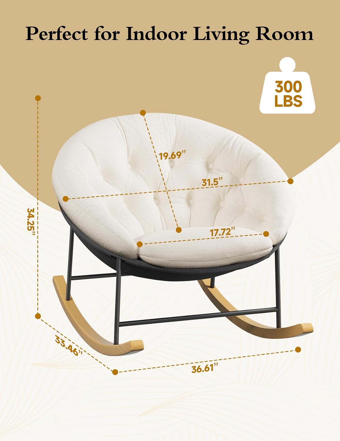 Wide Rocking Chair Nursery, Comfy Saucer Nursery Rocking Chairs with Removable Cushion, Indoor Papasan Nursing Chair for Breastfeeding, Mecedora Para Adultos for Living Room & Bedroom (Cream)