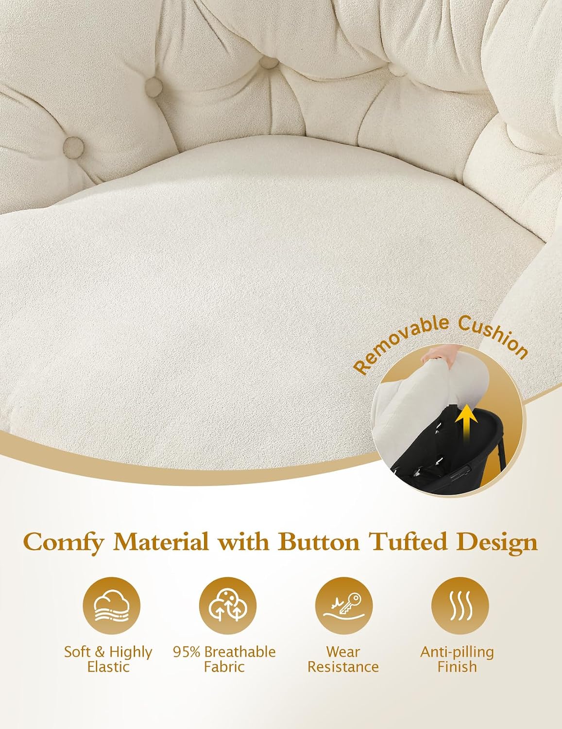 Wide Rocking Chair Nursery, Comfy Saucer Nursery Rocking Chairs with Removable Cushion, Indoor Papasan Nursing Chair for Breastfeeding, Mecedora Para Adultos for Living Room & Bedroom (Cream)