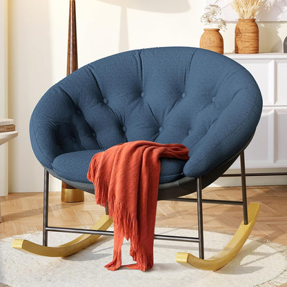 Wide Rocking Chair Nursery, Comfy Saucer Nursery Rocking Chairs with Removable Cushion, Indoor Papasan Nursing Chair for Breastfeeding, Mecedora Para Adultos for Living Room & Bedroom (Cream)