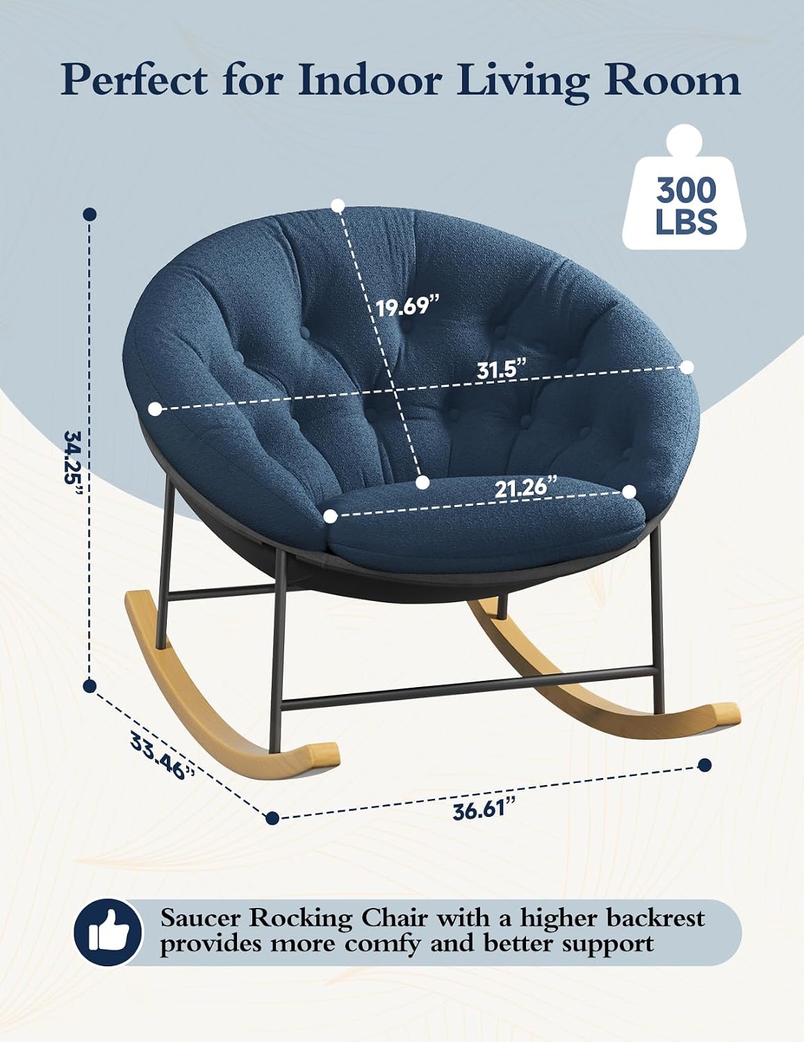 Wide Rocking Chair Nursery, Comfy Saucer Nursery Rocking Chairs with Removable Cushion, Indoor Papasan Nursing Chair for Breastfeeding, Mecedora Para Adultos for Living Room & Bedroom (Cream)