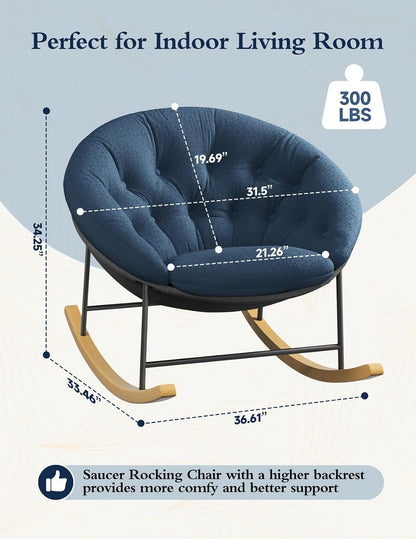 Wide Rocking Chair Nursery, Comfy Saucer Nursery Rocking Chairs with Removable Cushion, Indoor Papasan Nursing Chair for Breastfeeding, Mecedora Para Adultos for Living Room & Bedroom (Cream)