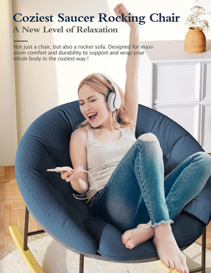 Wide Rocking Chair Nursery, Comfy Saucer Nursery Rocking Chairs with Removable Cushion, Indoor Papasan Nursing Chair for Breastfeeding, Mecedora Para Adultos for Living Room & Bedroom (Cream)
