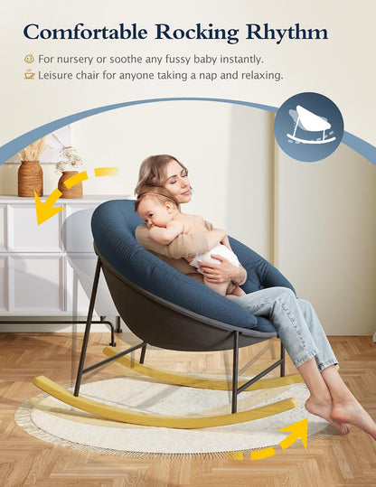 Wide Rocking Chair Nursery, Comfy Saucer Nursery Rocking Chairs with Removable Cushion, Indoor Papasan Nursing Chair for Breastfeeding, Mecedora Para Adultos for Living Room & Bedroom (Cream)