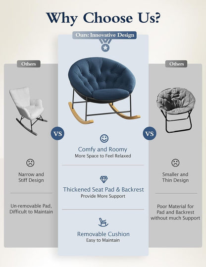 Wide Rocking Chair Nursery, Comfy Saucer Nursery Rocking Chairs with Removable Cushion, Indoor Papasan Nursing Chair for Breastfeeding, Mecedora Para Adultos for Living Room & Bedroom (Cream)